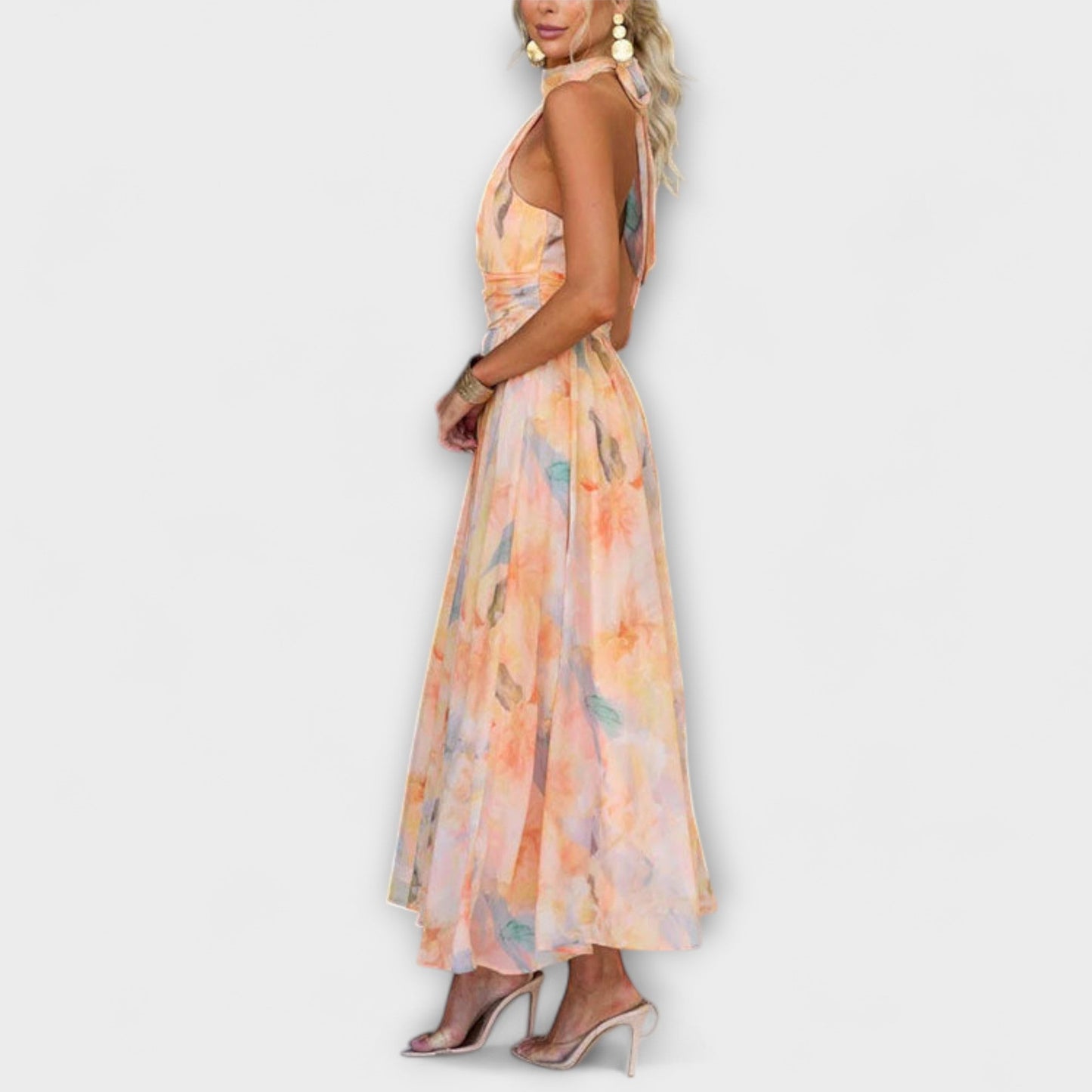 Jinte™ | Halternek Maxi Jurk met Aquarelprint