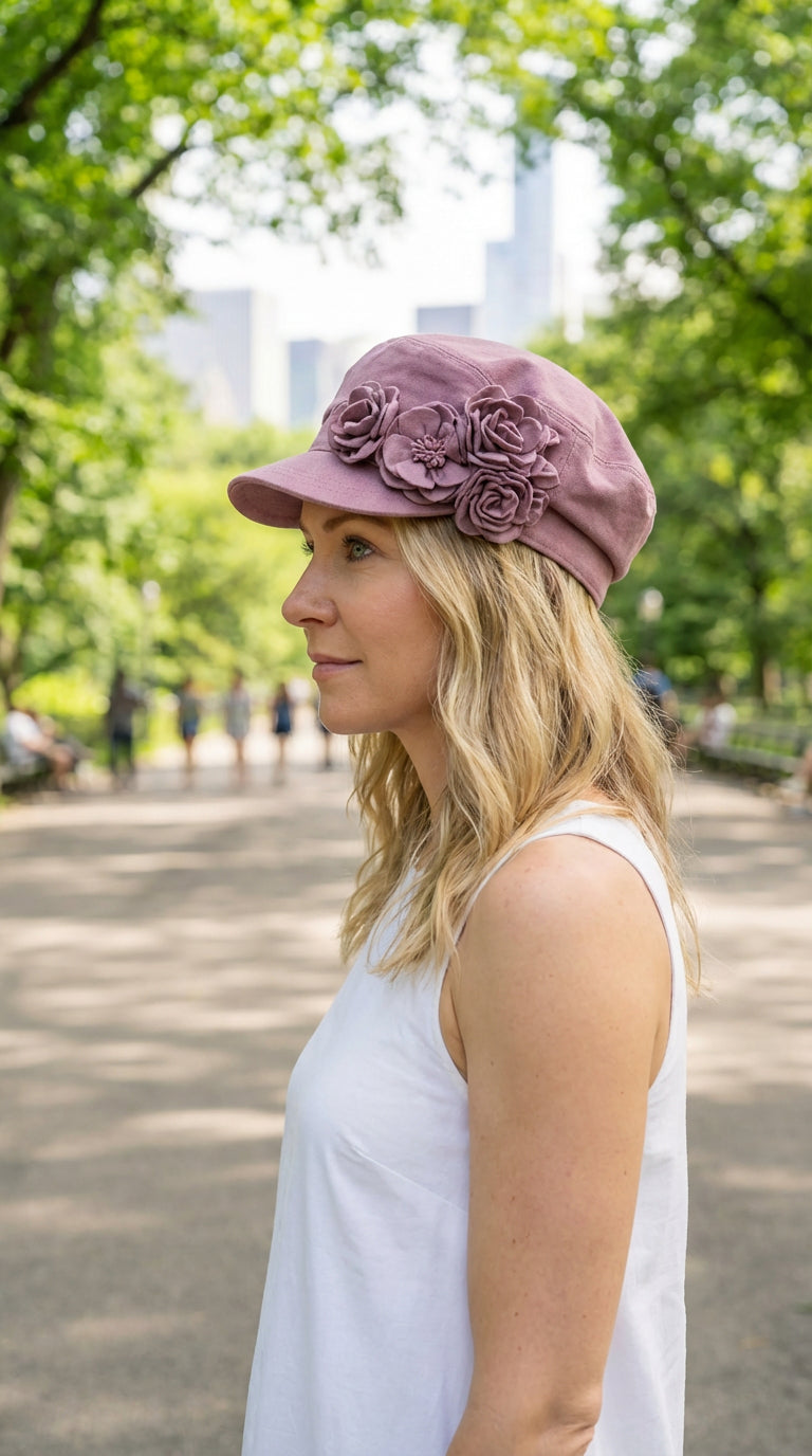 Chloe | Mauve Floral Baker Boy Cap
