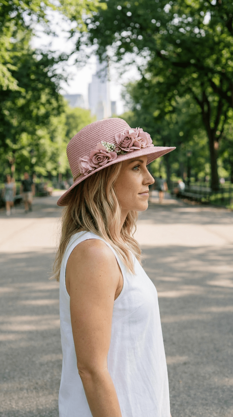 Kayleigh | Straw Sun Hat With Floral Crown - Pink - 2