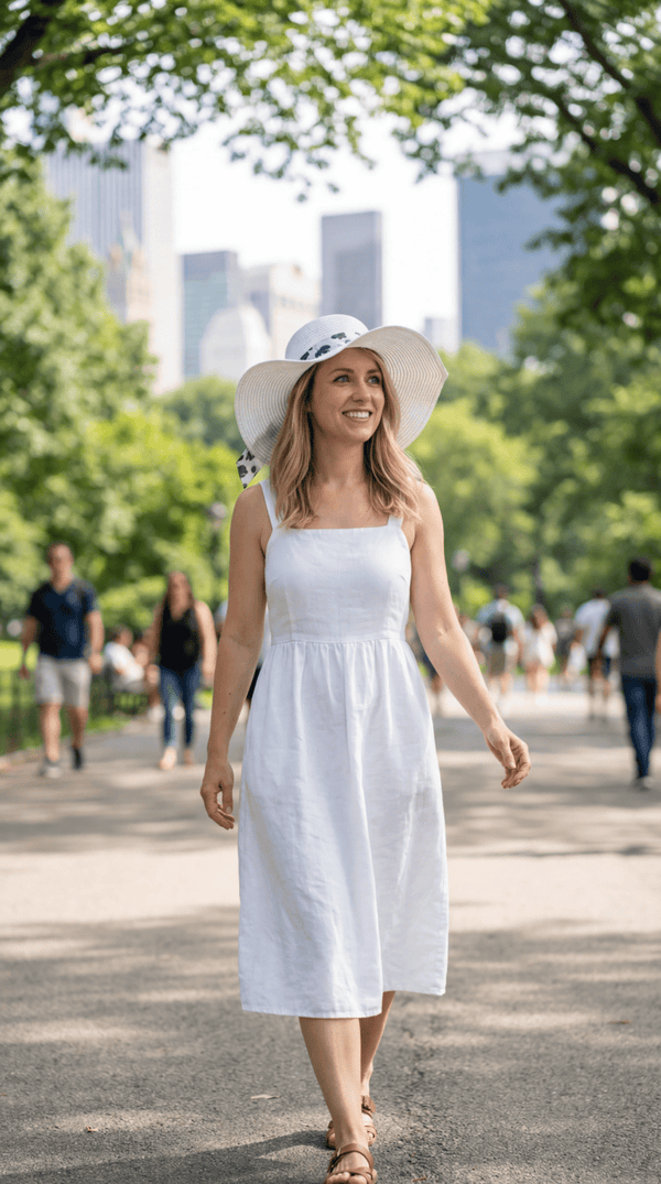 Kelsey | Elegant Spring Hat With Blue Details - White and Blue - 1