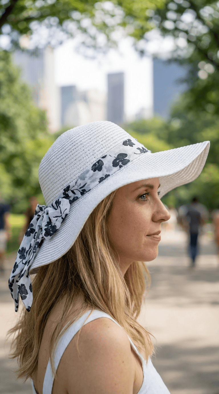 Kelsey | Elegant Spring Hat With Blue Details - White and Blue - 2
