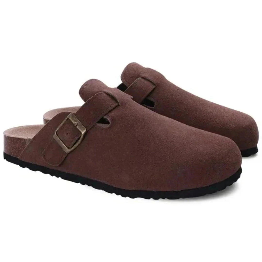 Miles | Stylish Suede Clogs with Adjustable Buckle - Brown - 4