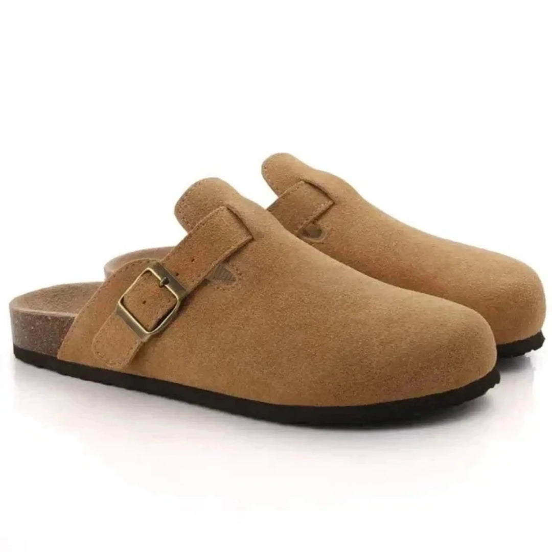 Miles | Stylish Suede Clogs with Adjustable Buckle - Tan - 3