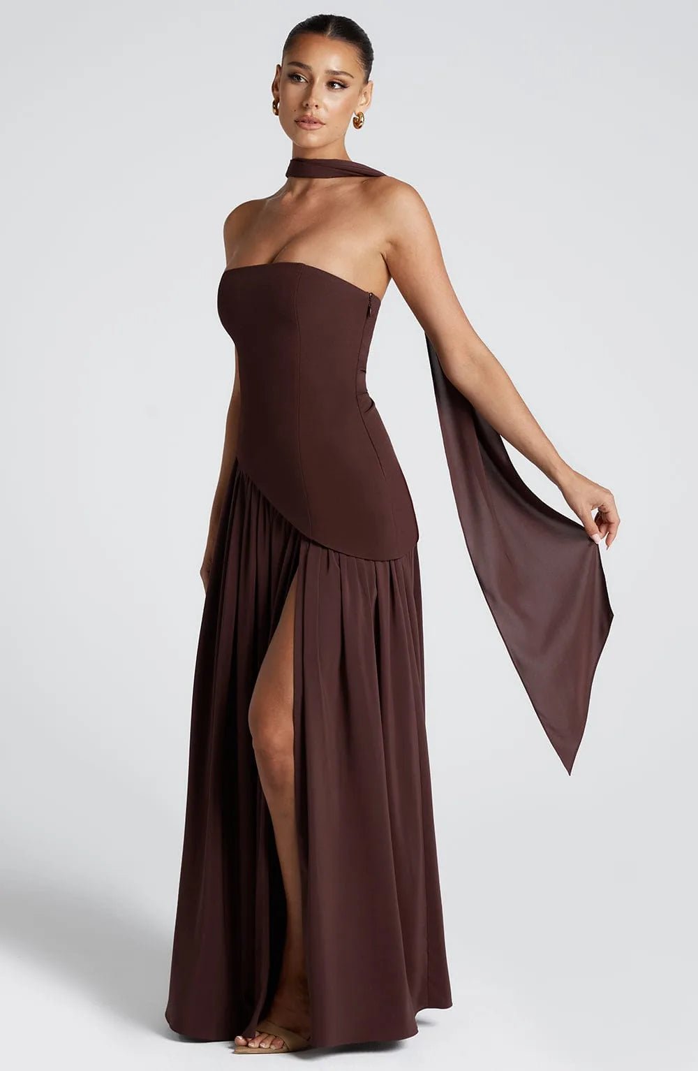Ruby | Elegant Black Bridesmaid Dresses with Halter Neckline - Brown - 7
