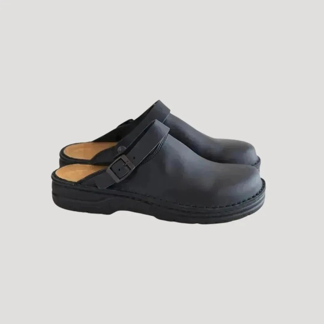 Scarlett | Stylish Brown Leather Clogs With Adjustable Strap - Black - 2