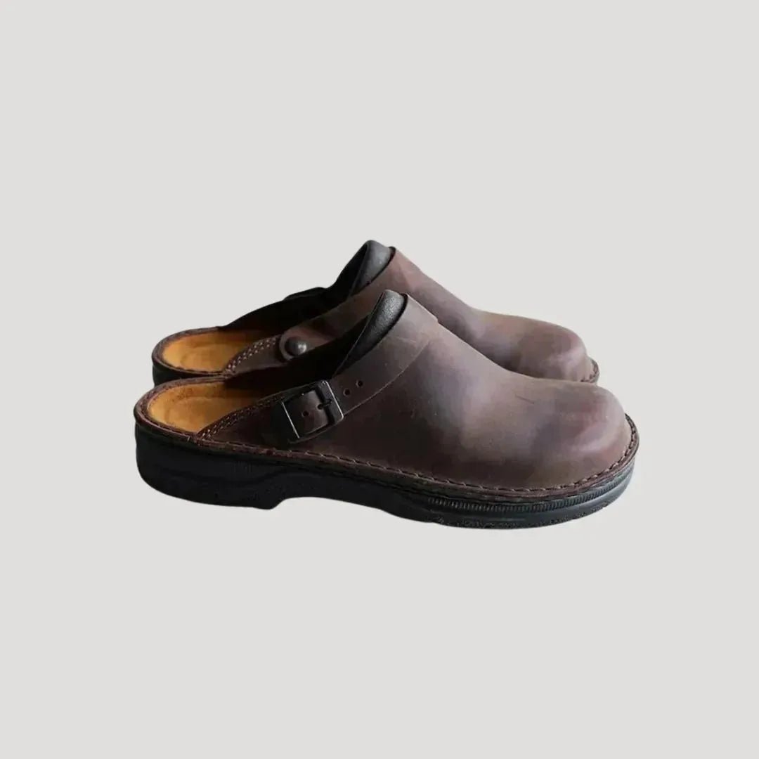 Scarlett | Stylish Brown Leather Clogs With Adjustable Strap - Brown - 1