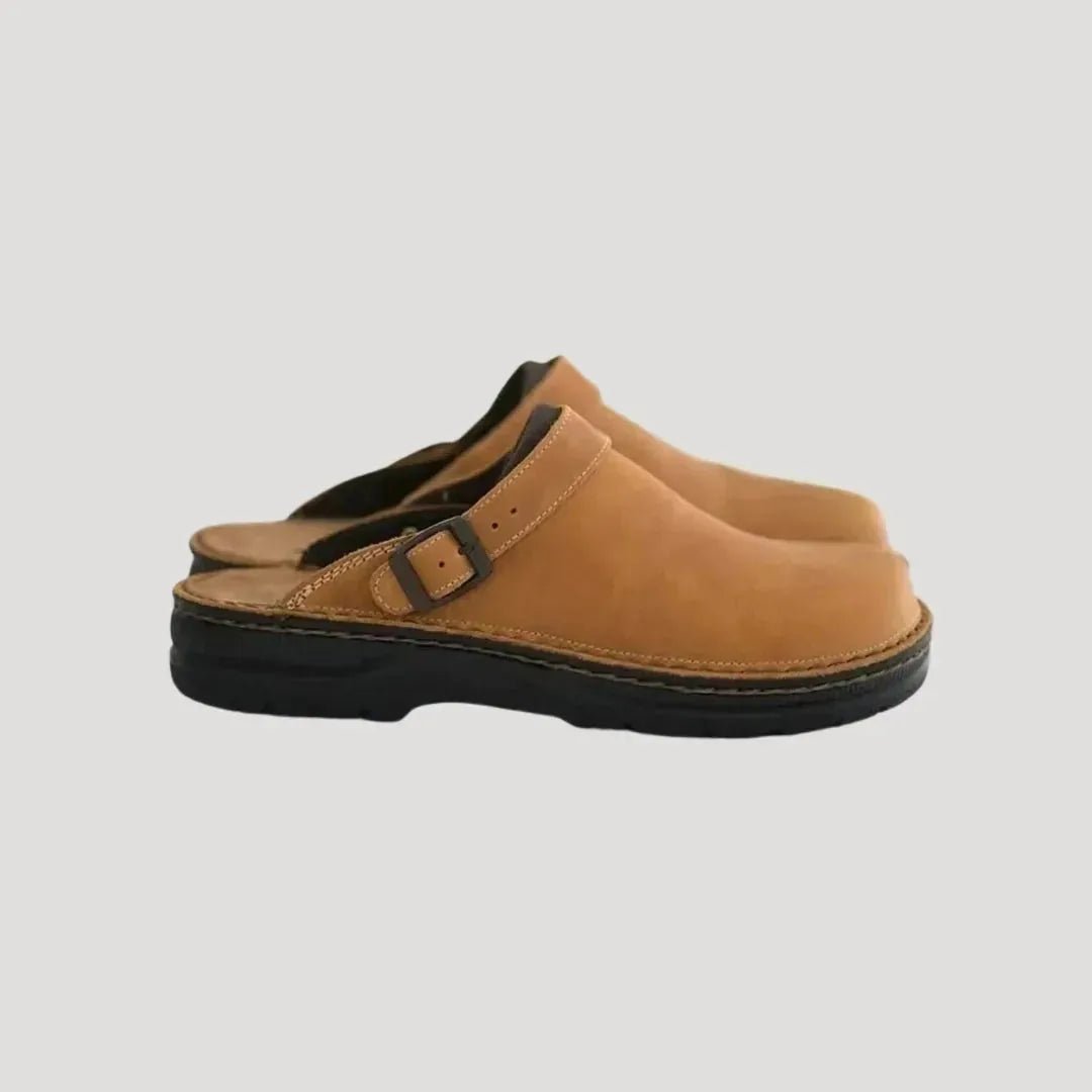Scarlett | Stylish Brown Leather Clogs With Adjustable Strap - Light Brown - 3