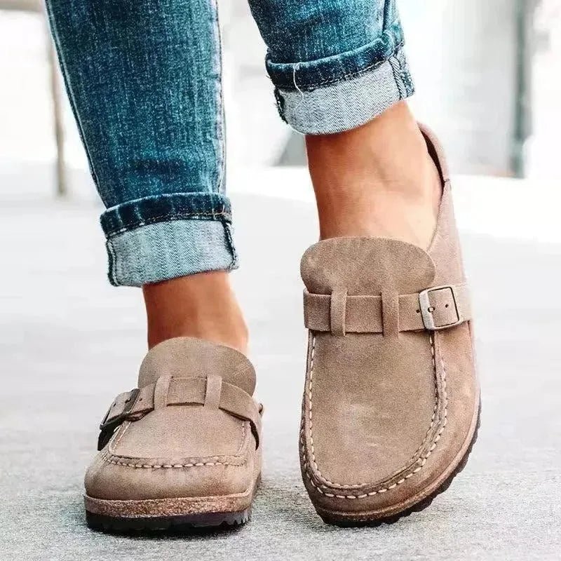 Rhea | Stylish Buckle Detail Clogs - Beige - 1