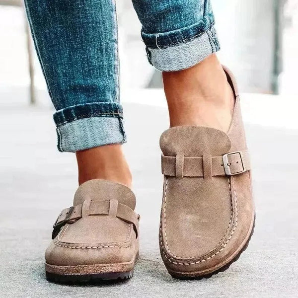 Rhea | Stylish Buckle Detail Clogs - Beige - 1