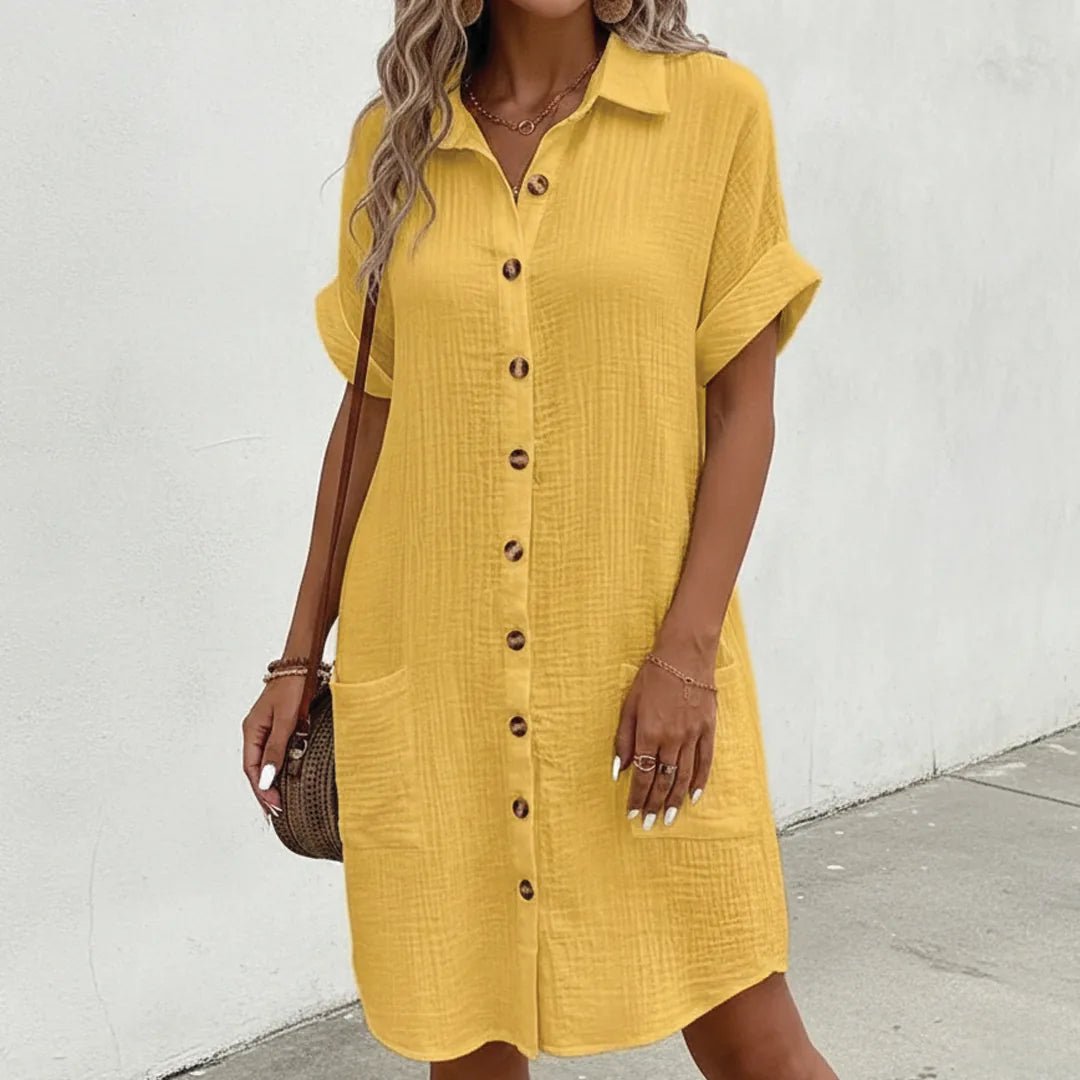 Margaret | Chic Button - Down Midi Shirt Dress - Yellow - 5