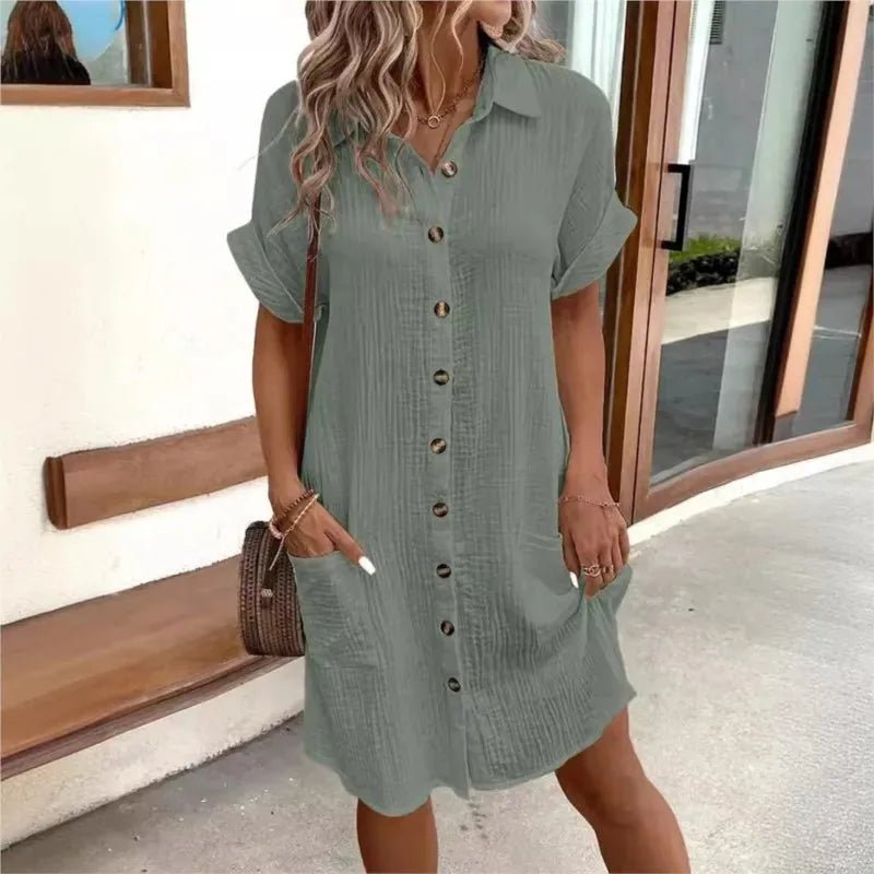 Alba | Chic Button - Up Shirt Dress With Pockets - Light Green - 2