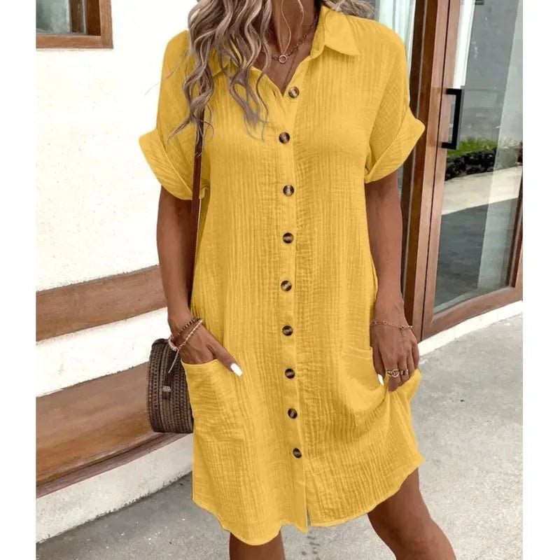 Alba | Chic Button - Up Shirt Dress With Pockets - Yellow - 5