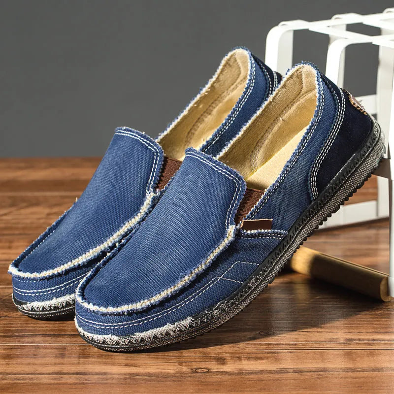 Blue Men's Canvas Casual Loafers — Tobias Slip-On Comfortable Espadrille - Flat Lay