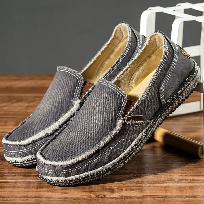 Grey Men's Canvas Casual Loafers — Tobias Slip-On Comfortable Espadrille - Studio Pair