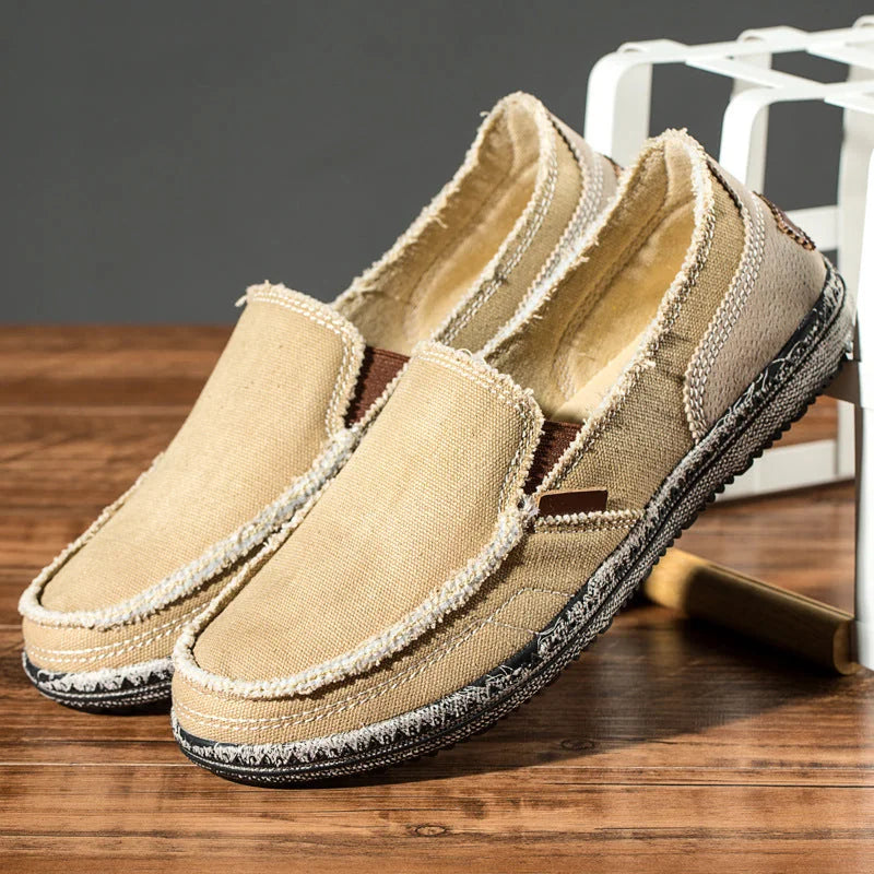 Khaki Men's Canvas Casual Loafers — Tobias Slip-On Comfortable Espadrille - Color Display