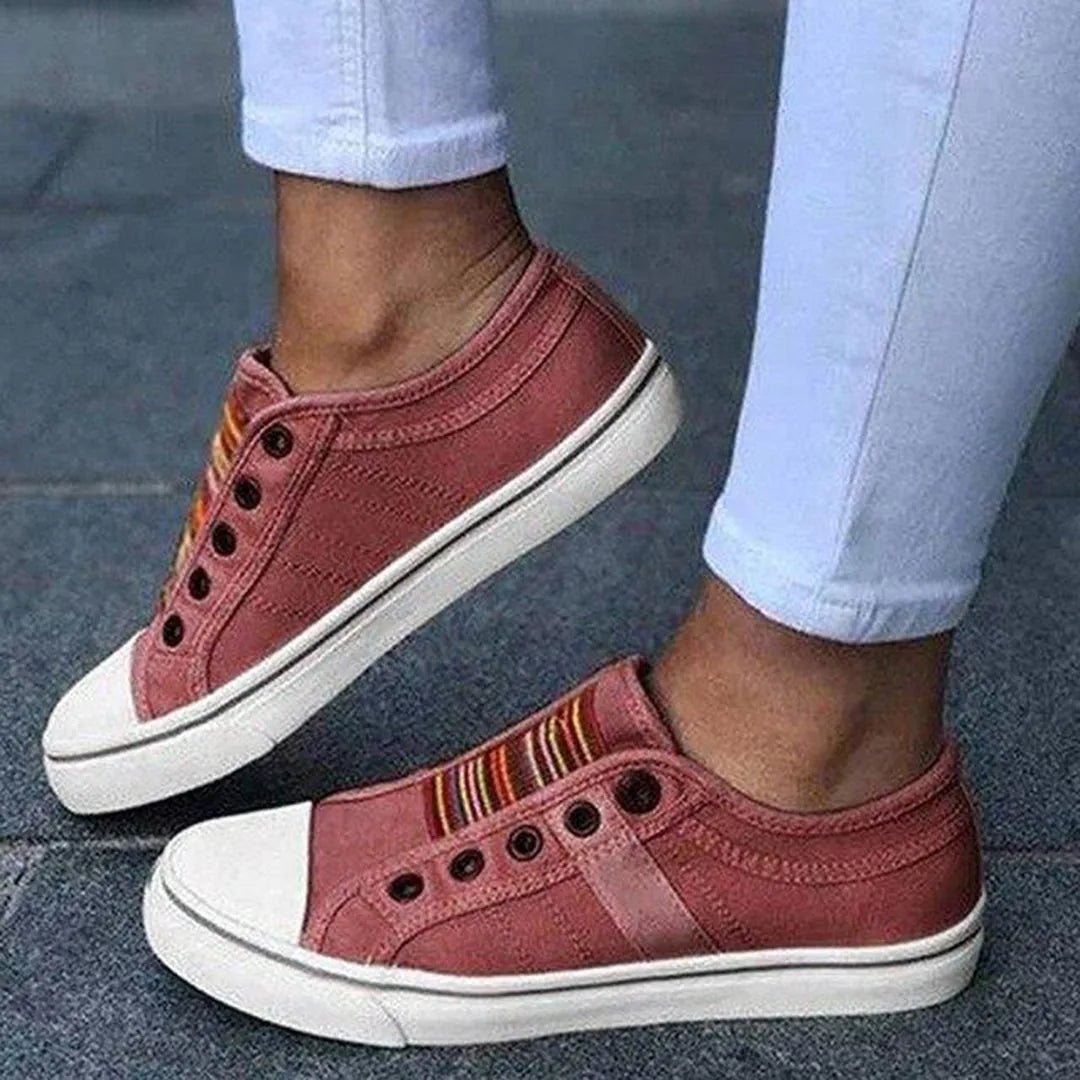 Elena | Women's Summer Slip On Sneakers with Rainbow Stripe Detail - Pink - 4