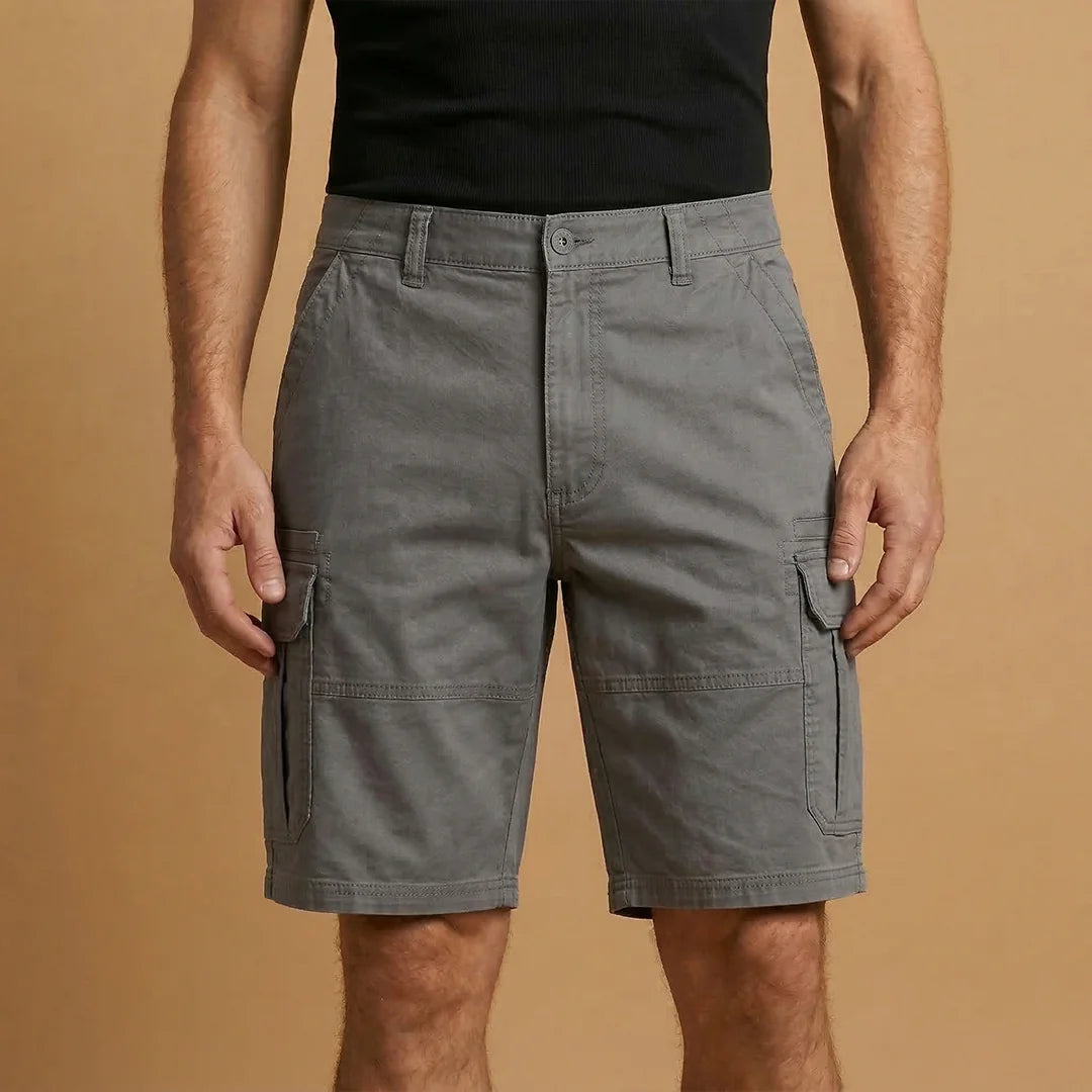 Gray Men's Cargo Shorts with Pockets — Fletcher Cotton Canvas Multi-Pocket - Front