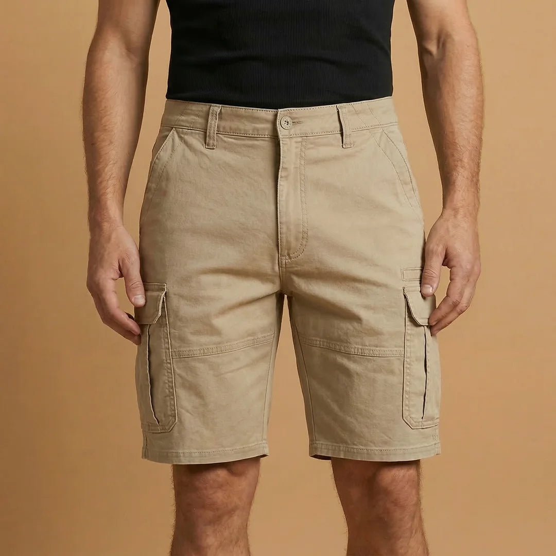 Tan Men's Cargo Shorts with Pockets — Fletcher Cotton Canvas Multi-Pocket - Side