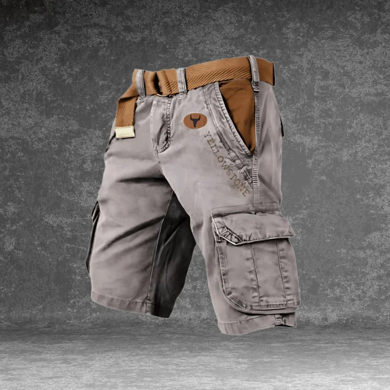 Grey Men's Cargo Shorts with Pockets — Atticus Utility Belt Comfort - Front Full