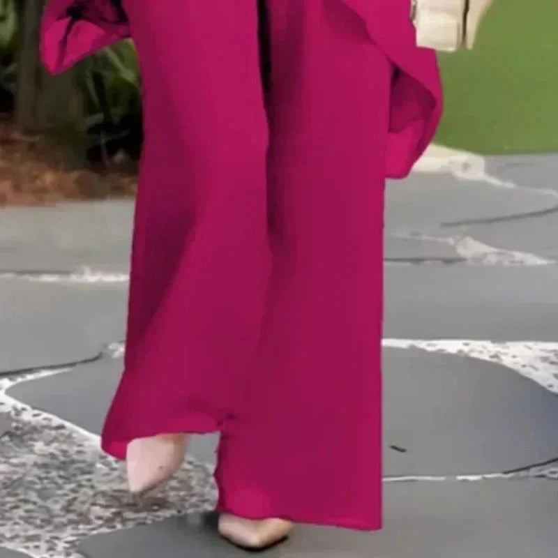 Pink Women's Chiffon Palazzo Pants Set — Blythe Tiered Wide-Leg Elegant - Pants Detail