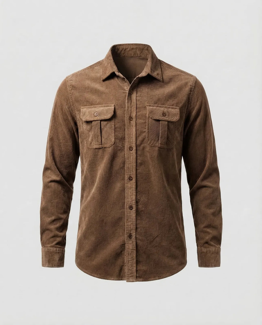 Brown Men's Corduroy Shirt with Chest Pockets - Tan Variant
