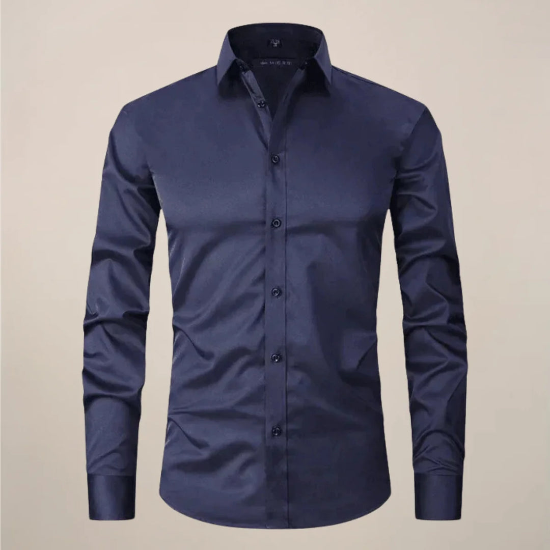 Navy Blue Men's Long Sleeve Shirt Classic Fit - Flat Lay
