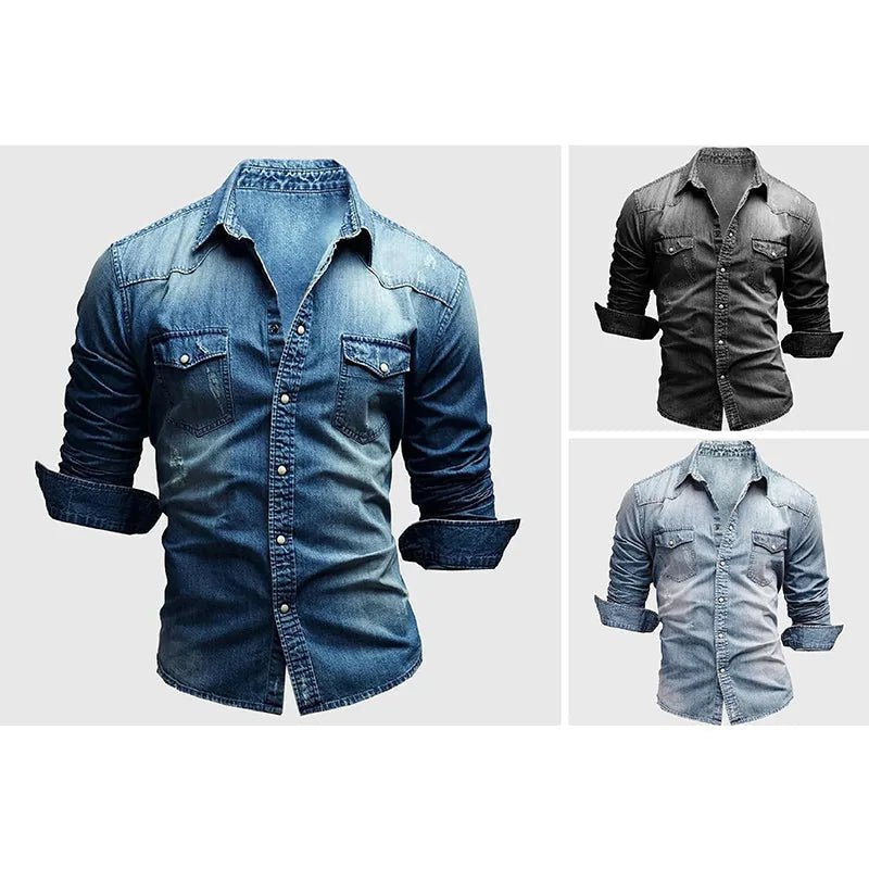 Diana | Classic Western Style Long Sleeve Denim Shirt - Dark Gray - 4