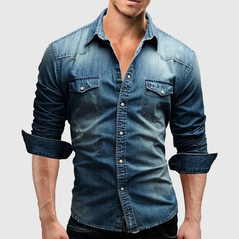 Diana | Classic Western Style Long Sleeve Denim Shirt - Dark Gray - 5