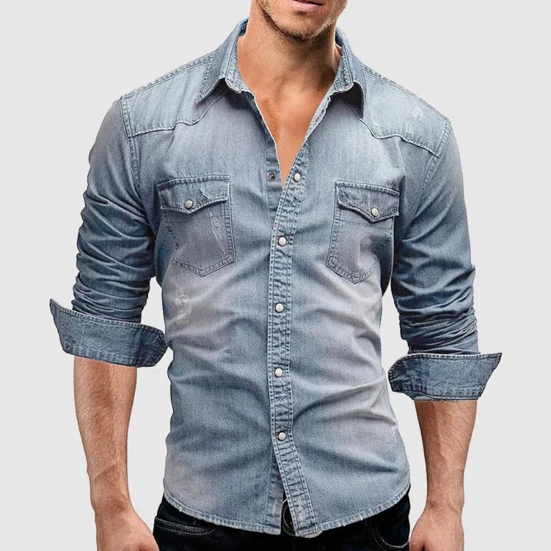 Diana | Classic Western Style Long Sleeve Denim Shirt - Dark Gray - 7