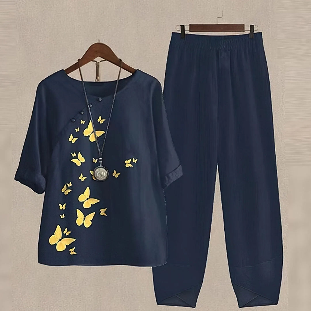 Ruby | Comfortable Loungewear Set with Printed Top & Matching Pants - White - 4