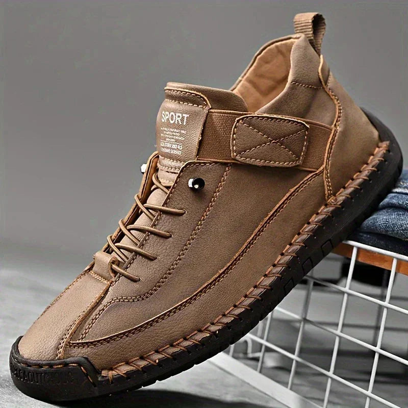 Brown Women's Comfortable Support Sneakers — Winnie Leather Athletic Casual - Studio White