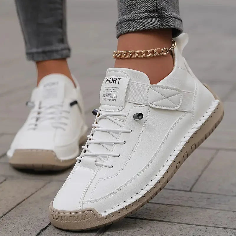 White Women's Comfortable Support Sneakers — Winnie Leather Athletic Casual - Front Full