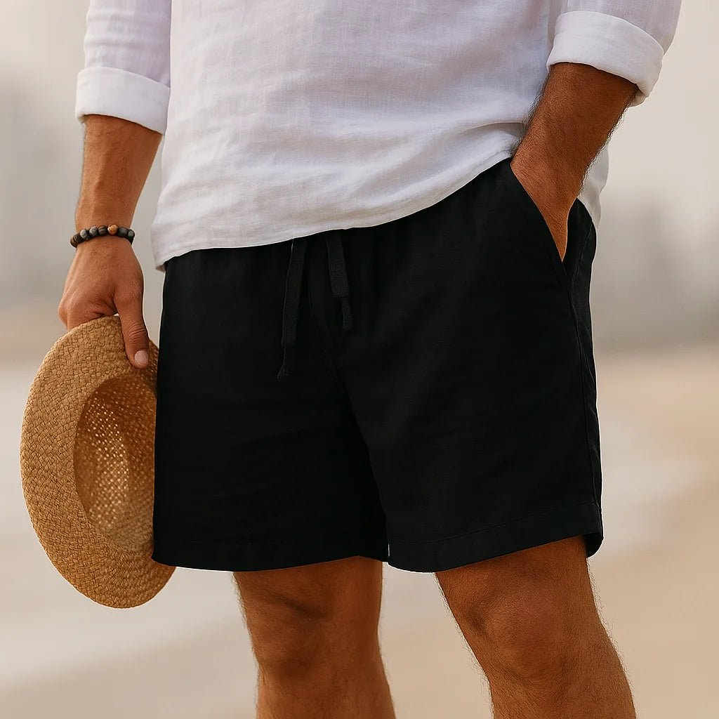 Naomi | Men's Casual Summer Shorts in Cotton Linen - Black - 3