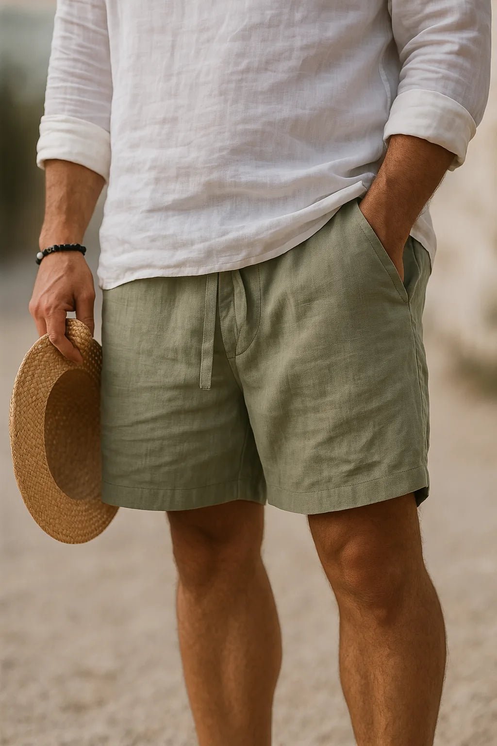Naomi | Men's Casual Summer Shorts in Cotton Linen - Olive - 5