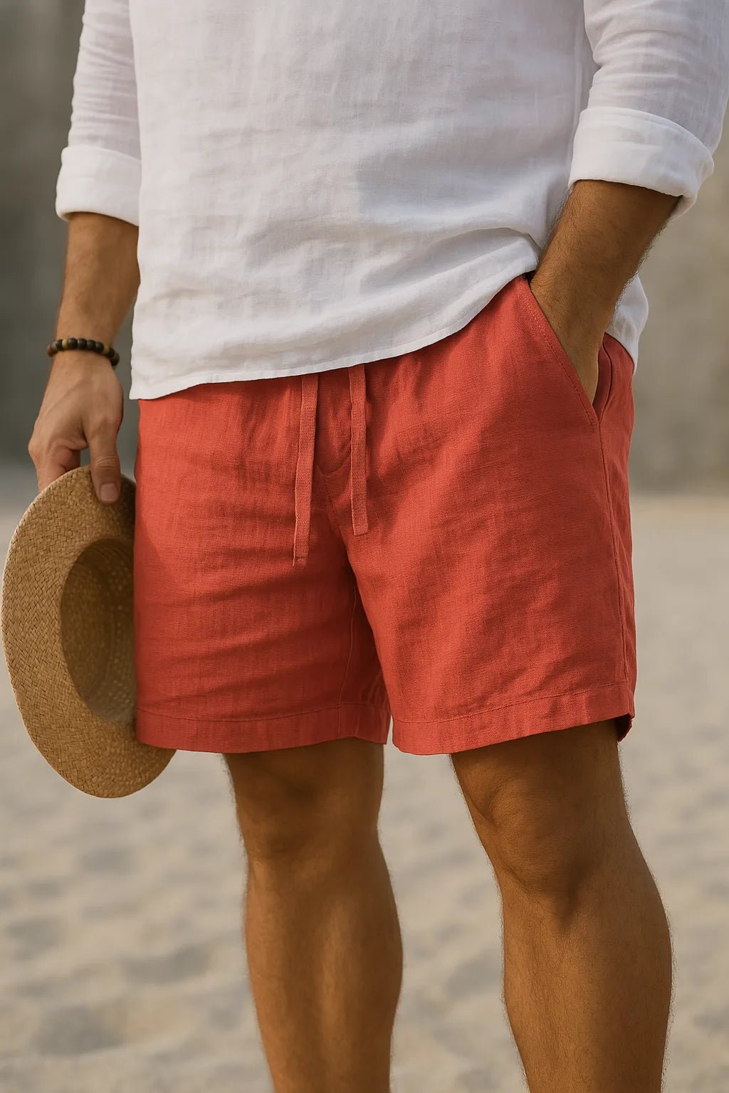 Naomi | Men's Casual Summer Shorts in Cotton Linen - Light Blue - 16