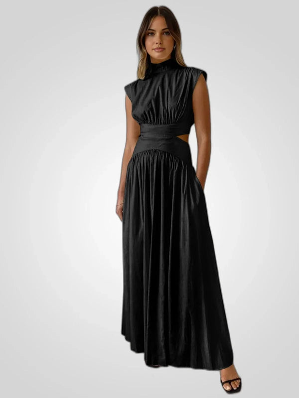 Black Women's Cutout Maxi Dress — Lana High Neck Sleeveless Formal - Front Full