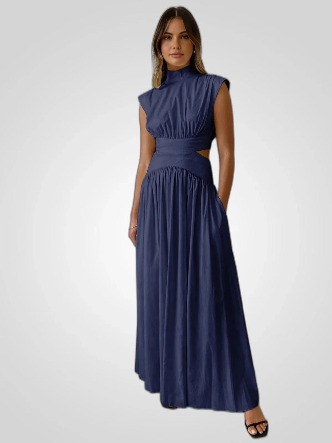 Navy Women's Cutout Maxi Dress — Lana High Neck Sleeveless Formal - Front Pose