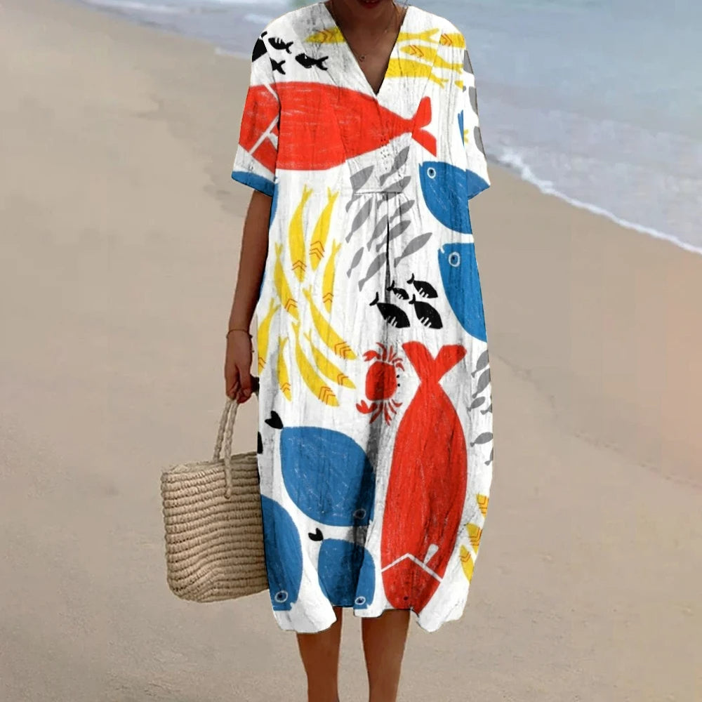 Grace – Elegante Geprinte Linnen Jurk