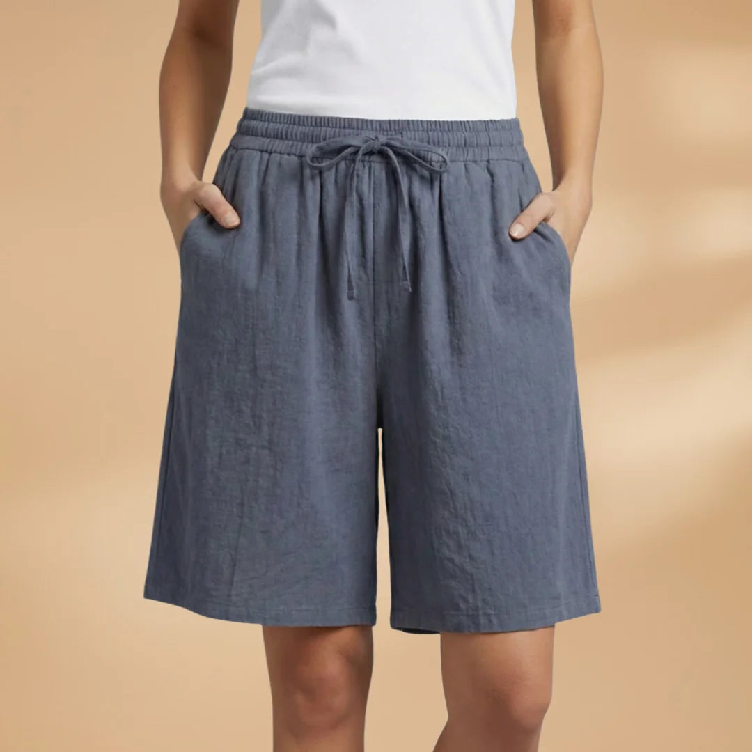 Dark Gray Women's Knee-Length Shorts — Gigi Drawstring Elastic Waistband Relaxed - Front Standing