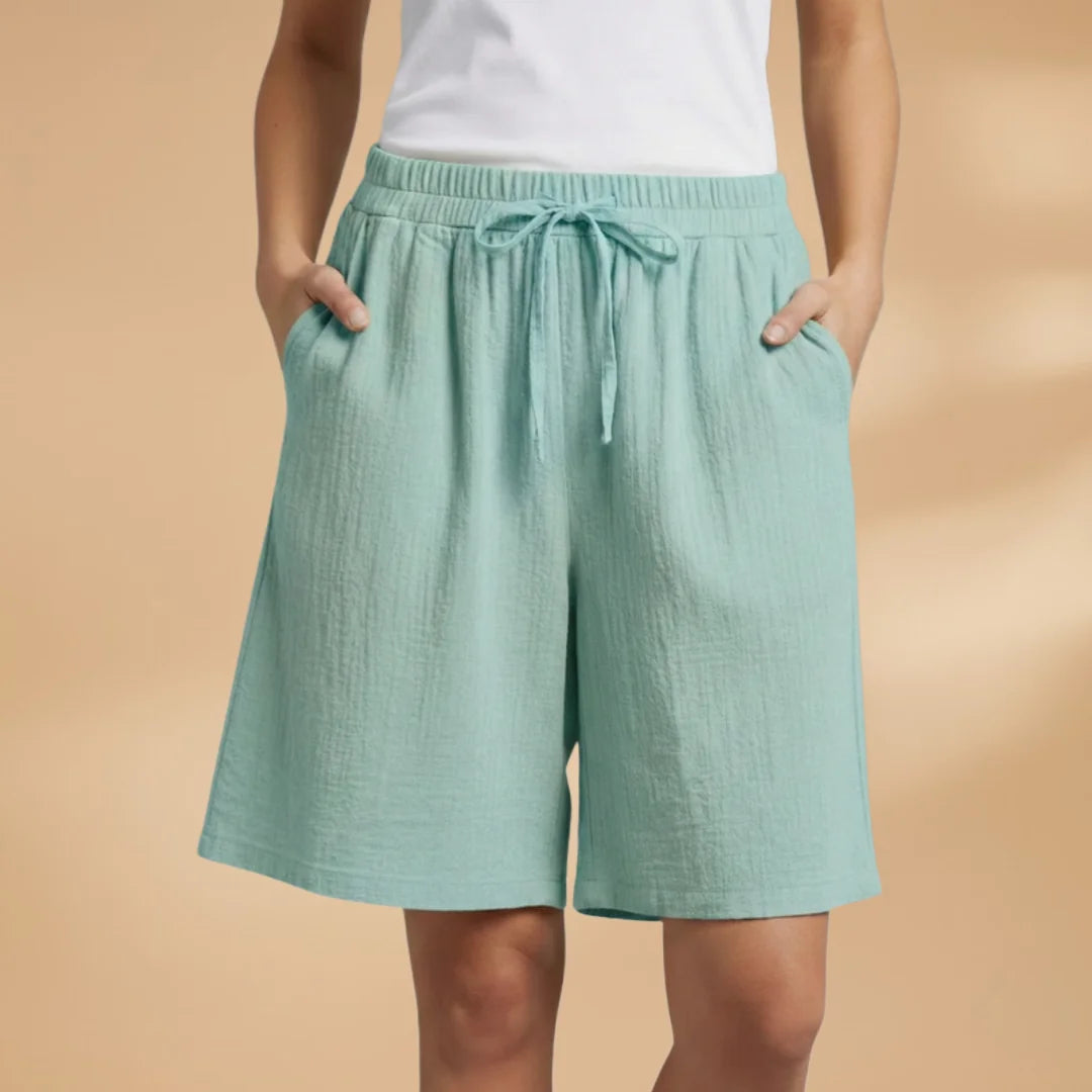 Mint Women's Knee-Length Shorts — Gigi Drawstring Elastic Waistband Relaxed - Front Studio