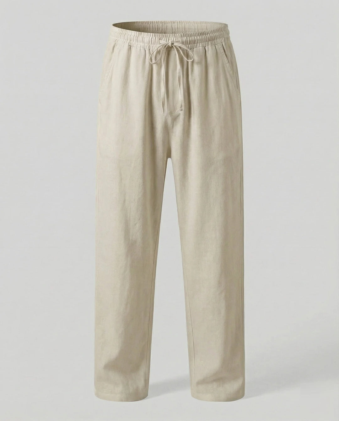 Beige Men's Linen Pants with Drawstring Waist - Product Shot
