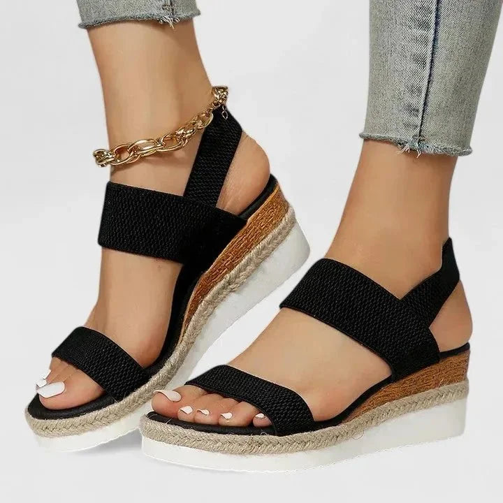 Black Women's Platform Sandals — Chelsea Elastic Band Espadrille - Front Full