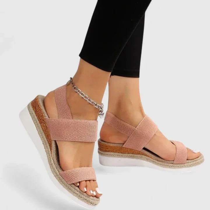 Pink Women's Platform Sandals — Chelsea Elastic Band Espadrille - Chain Ankle