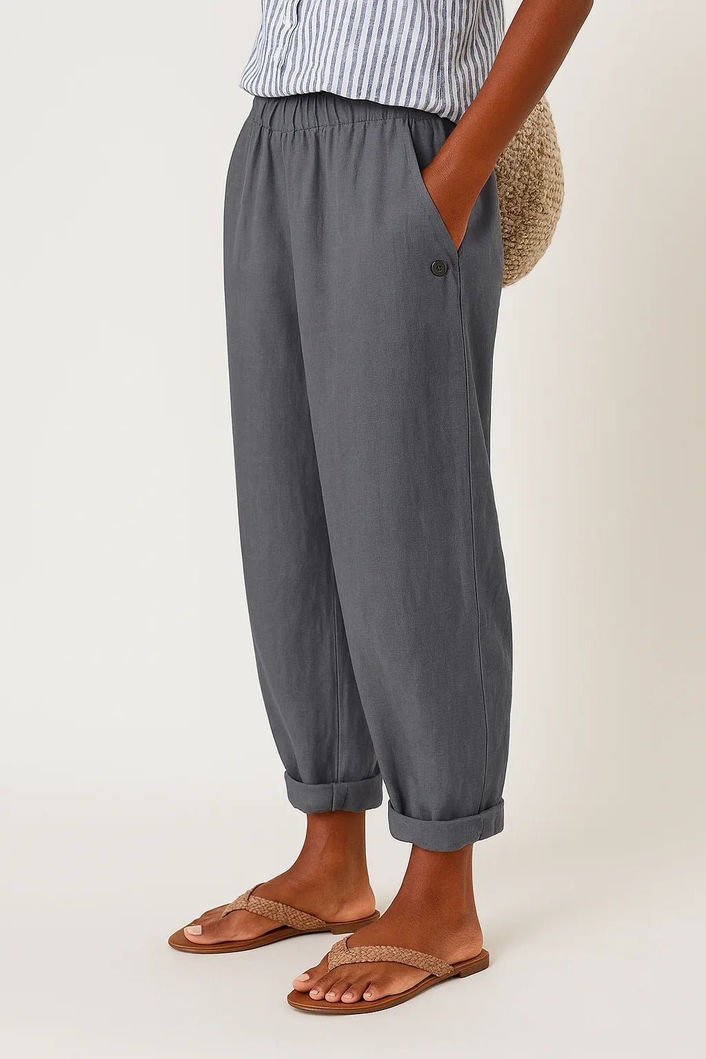 Lily | Stylish Wide Leg Pants with Elastic Waist - Gray - 5