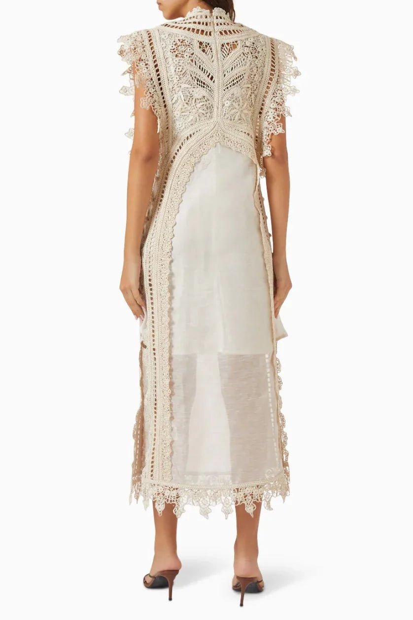 Penelope | Elegant Lace High Neck Maxi Dress - Cream - 3