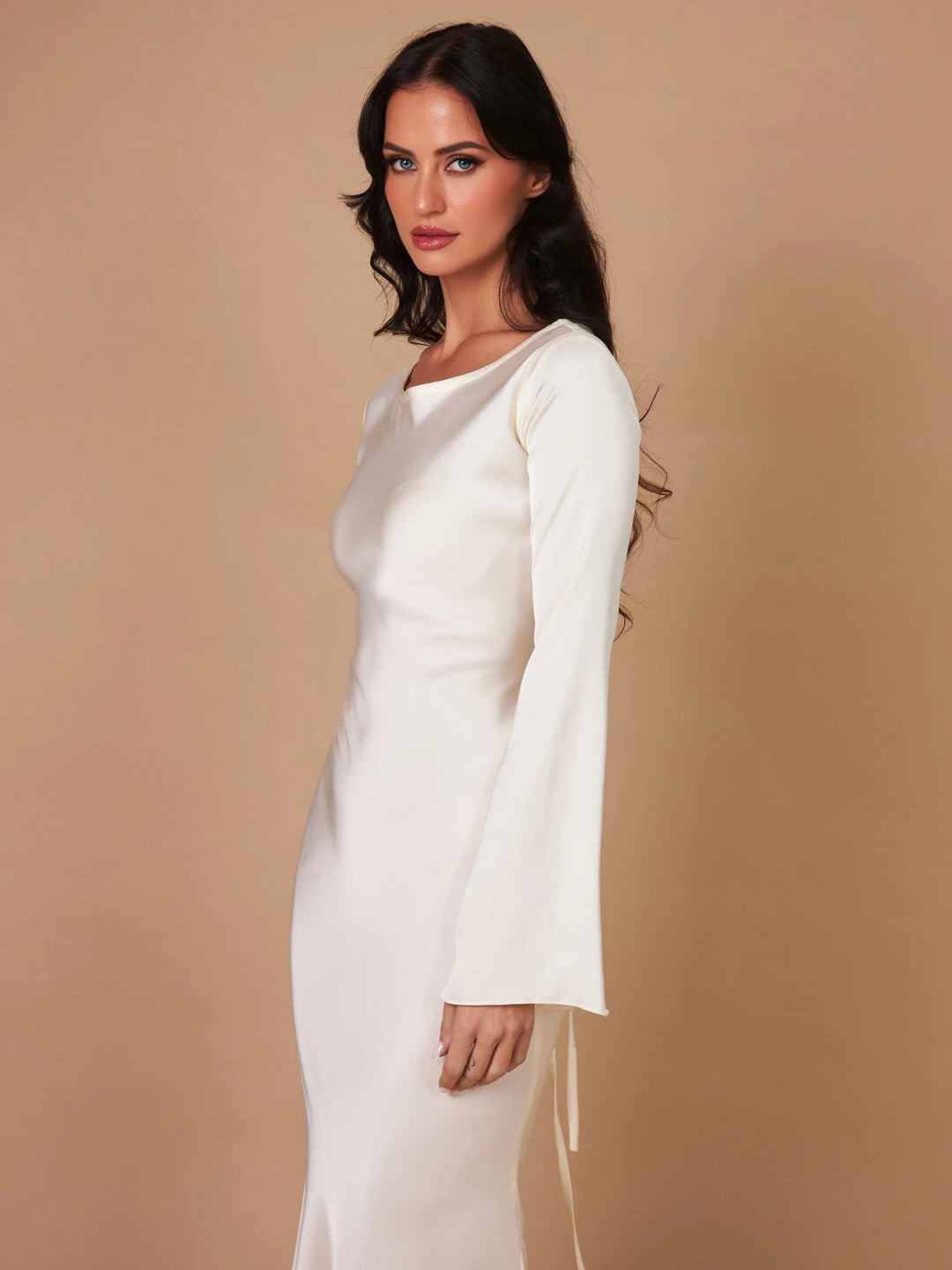 Sophia | Elegant Long Sleeve V - Neck Maxi Dress - Black - 14