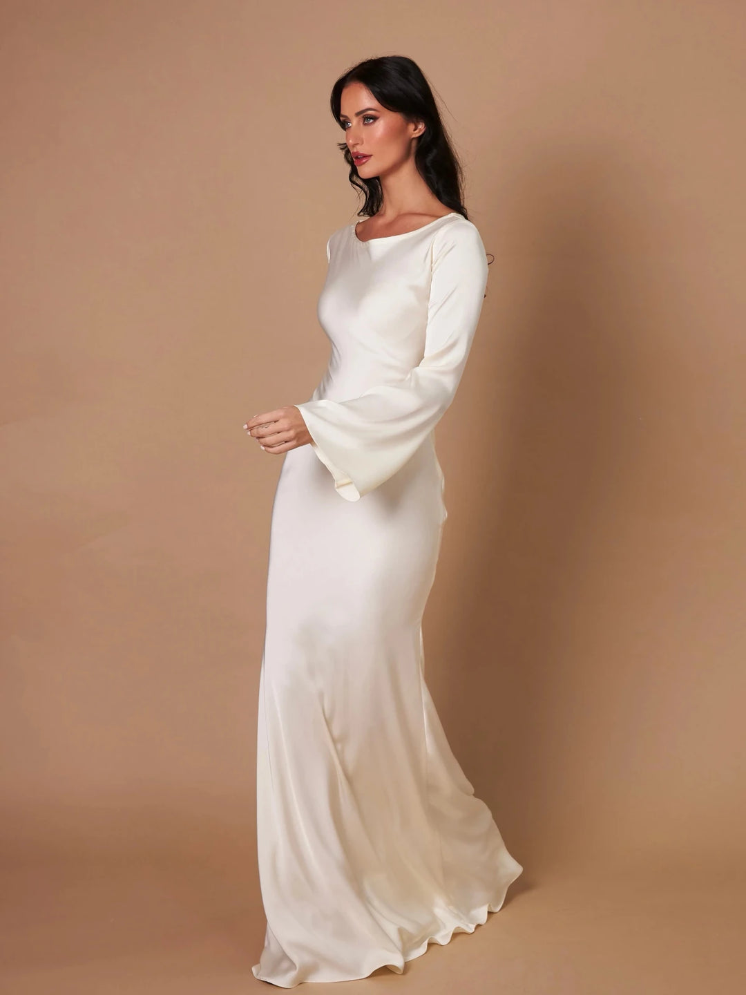 Sophia | Elegant Long Sleeve V - Neck Maxi Dress - Black - 12