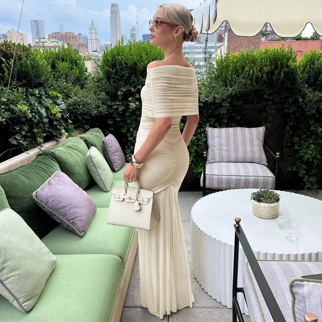 Florence | Elegant Off - Shoulder Maternity Maxi Dress - Cream - 6