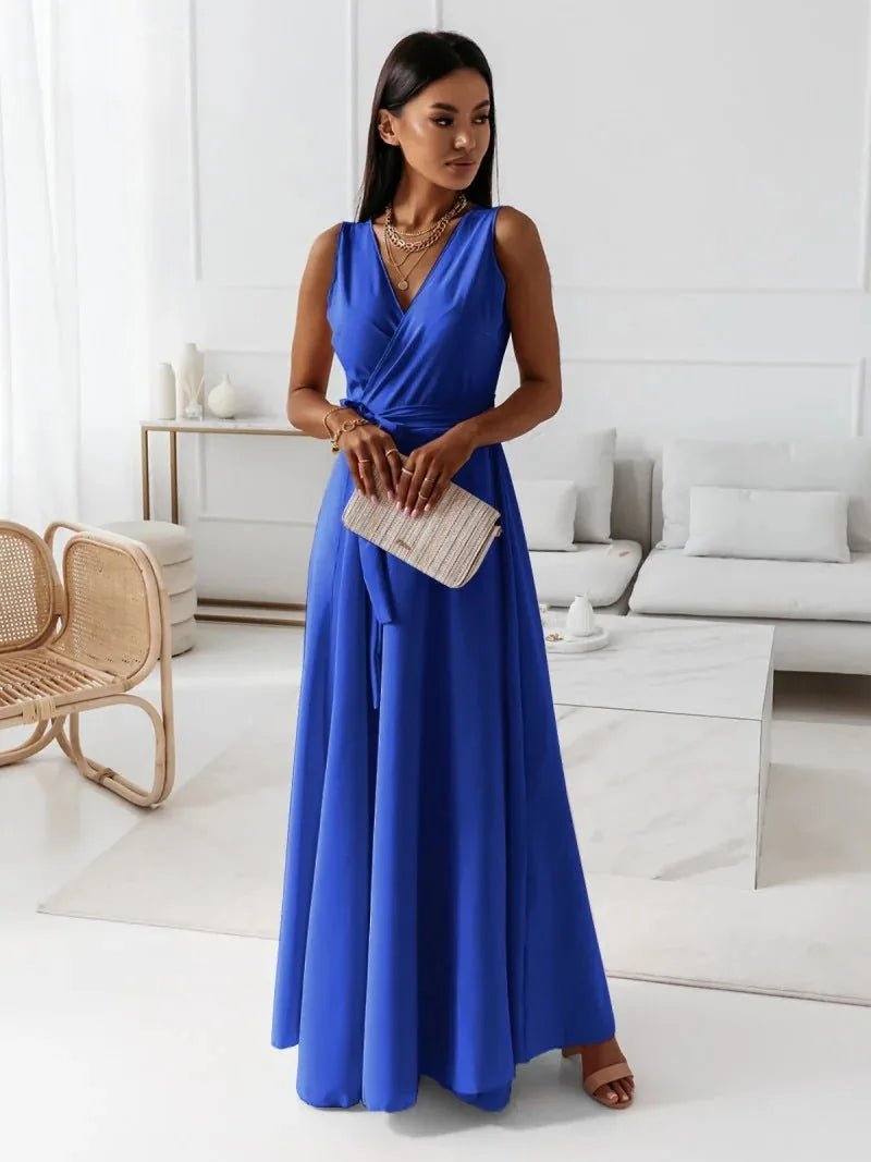 Scarlett | Elegant V - Neck Sleeveless Wrap Maxi Dress - Blue - 7