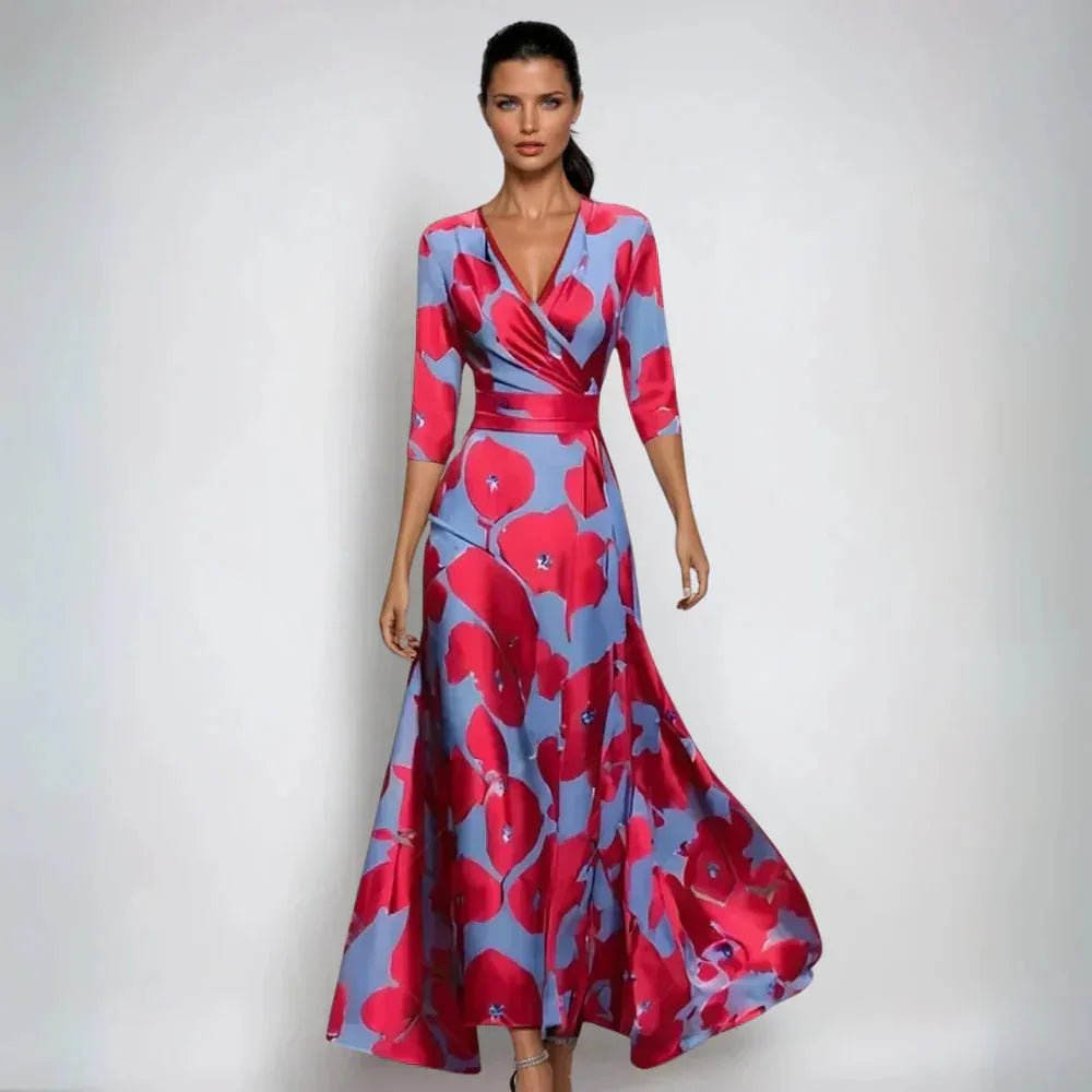 Amelia | Elegant Floral Wrap Maxi Dress with V - Neck - Blue - 1